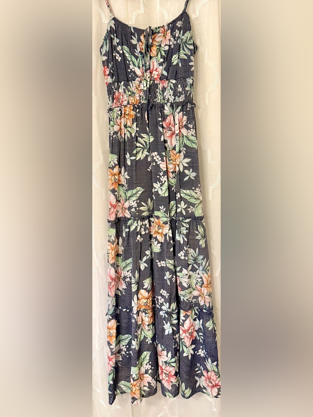 Stella & Julie Floral Tiered Midi Maxi Dress | Size 6 |Charcoal |  Boho